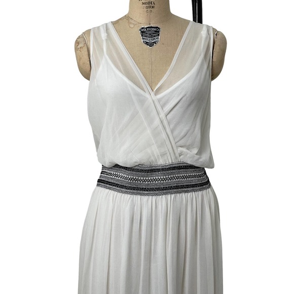 Ella‎ Moss Dress Sheer White Silk B&W Smock Waist Size Medium - Picture 3 of 10